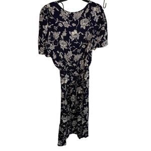 Lisa II vintage front tie dress 16 blue floral back button cottage core teacher